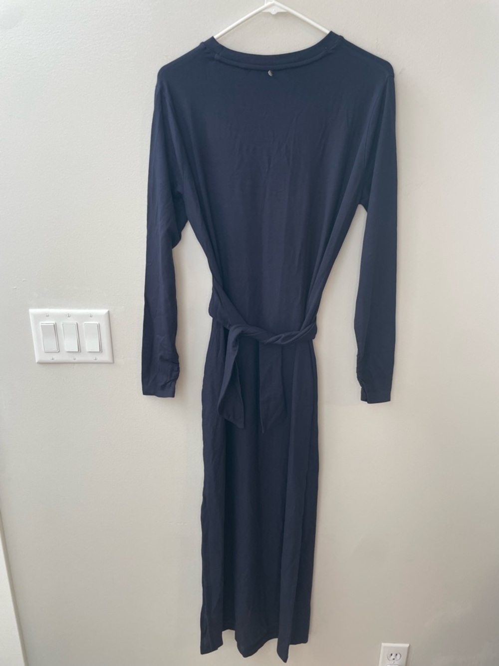 Boss Hugo Erlot Tie Long Sleeve Midi Dress Side Tie Modal Navy Blue Size S NWT - Picture 2 of 14